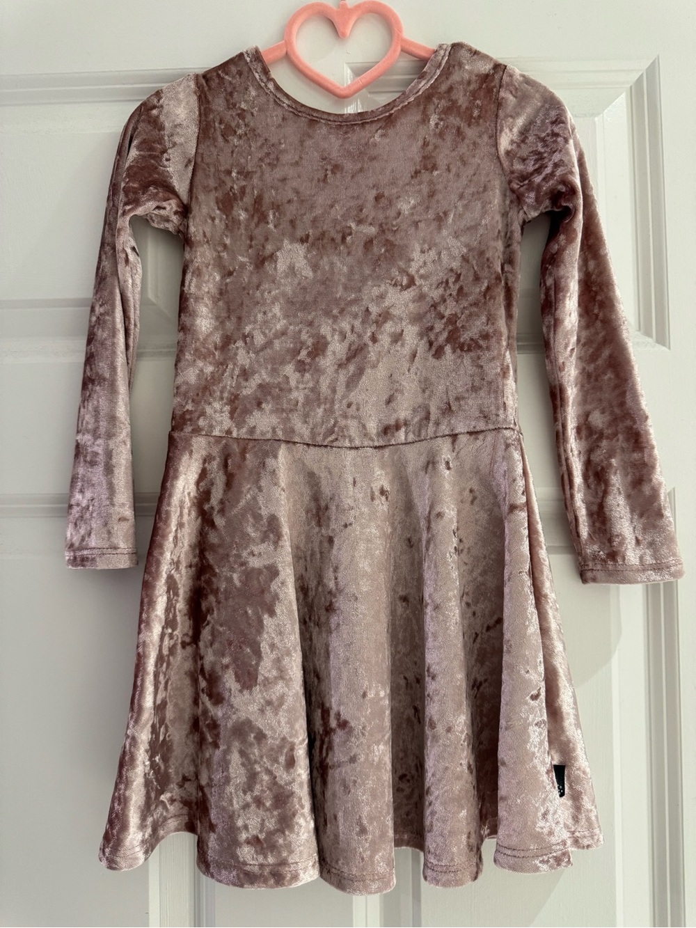 Pixielane Girls' Crushed Velvet Long Sleeve Skater Dress in Mauve